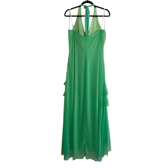 90s y2k green fairy mermaid dress 2X beaded ruffle mesh asymmetric prom formal - Picture 5 of 11